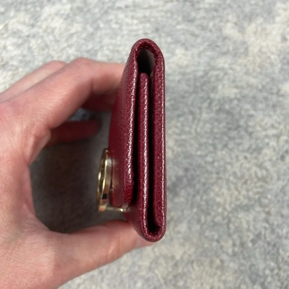 Bvlgari Red Pebbled Leather Compact Key Holder Designer Luxury